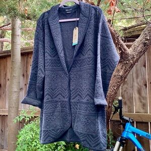 Prana Sevie 🖤 Long Cardigan XL wool organic cotton Knit Aztec print grey & black